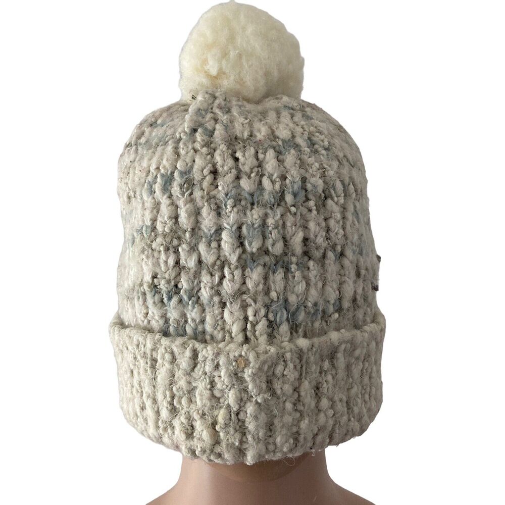 Aimee Lynn Hat Womens One Size Crochet Knit Pom Pom Light Dark Gray Marbled